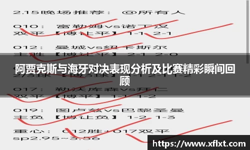 阿贾克斯与海牙对决表现分析及比赛精彩瞬间回顾